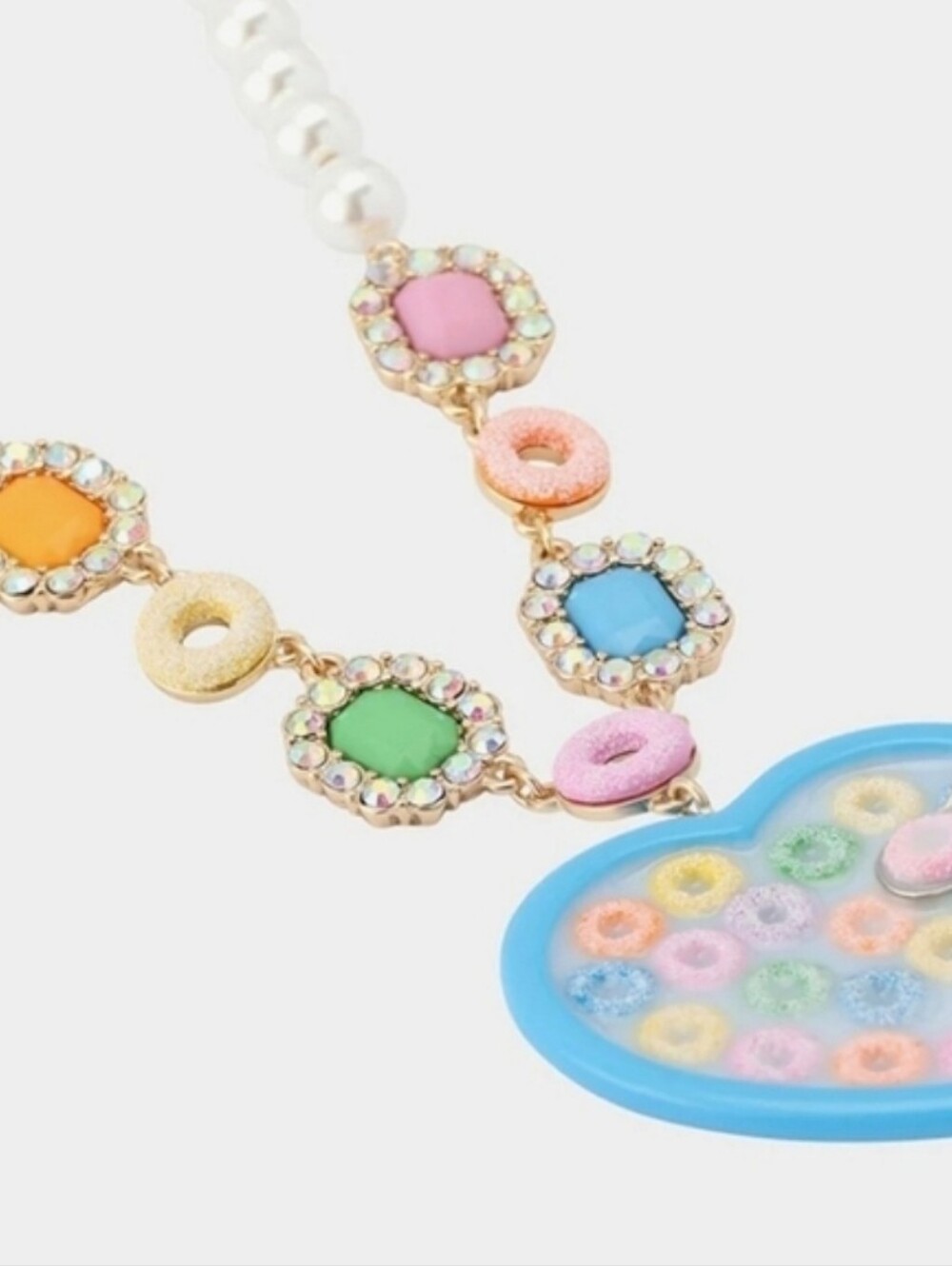 👉✨️ Betsey Johnson Blue Heart Cereal Pendant Necklace with Pastel Beads - Picture 3 of 4